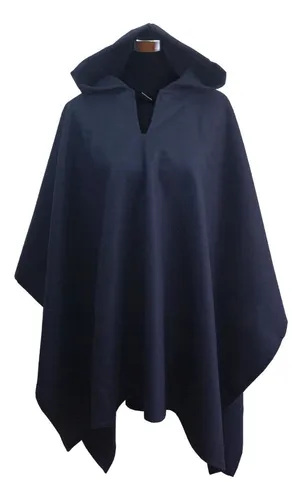 Poncho Paño Capucha 100% Lana- Largo - Azul Marino