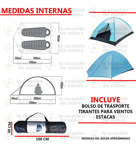 Imagen 3 de 7 de Carpa 2 Personas Waterdog Dome 1 Iglu Camping Trekking Dos