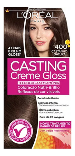 Kit Tintura L'Oréal  Casting Casting creme gloss tom 400 castanho natural para cabelo