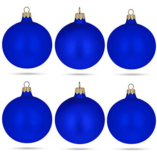 Set De 6 Adornos De Bolas De Vidrio Mate Azules Navidad...