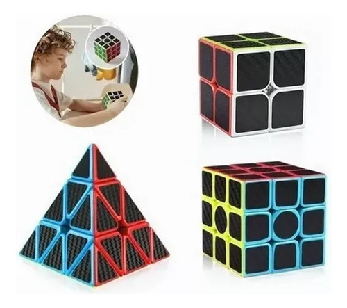 Paquete 3 Cubos Rubik 2x2 3x3 Pyramid Z Cobra Fibra Carbono