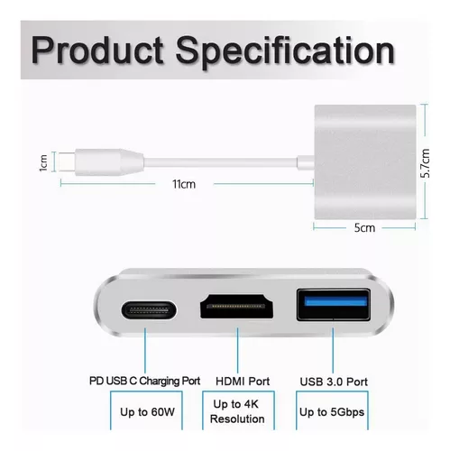 Adaptador USB C HDMI, 3 en 1 Tipo C USB 3.1 a USB-C Adaptador 4K USB 3.0 Cable  HDMI para ratón Teclado TV U Disk PC Tablet etc.