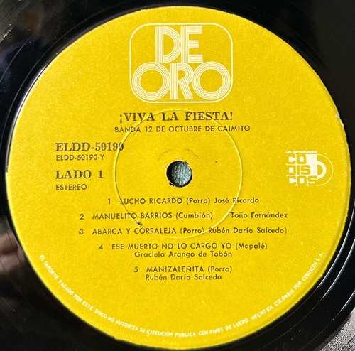 Banda 12 De Octubre De Caimito - Viva La Fiesta Porro - Lp (Usado)