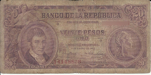 Colombia 20  Pesos 1 Enero 1953