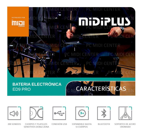 Imagen 6 de 8 de Batería Electrónica Midiplus Ed9 Pro 6 Cuerpos 4 Platillos