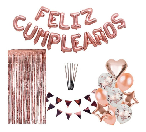 Pack Decoración Cumpleaños Rose Gold Cotillón Activarte