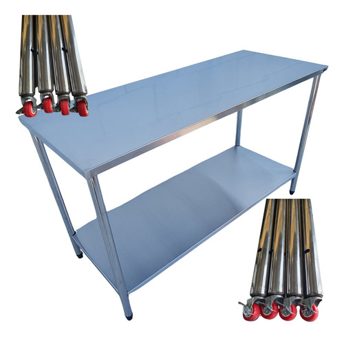 Bancada Inox 120x60 Com Rodizio Mesa Carrinho Inox Multiuso