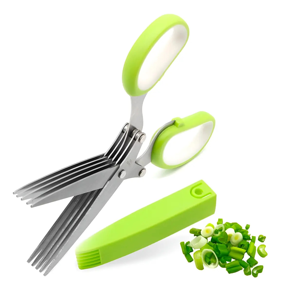 Tijeras de Cocina Multihoja para Picar Verduras, de Acero Inoxidable y Color Verde