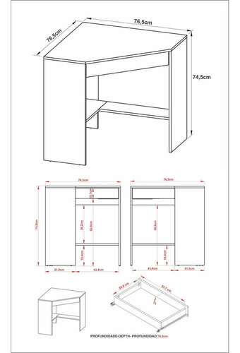 Escrivaninha/mesa Escritório De Canto Multimóveis Vcr25064 Cor Branco