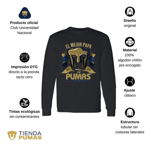 Playera Deportiva M Larga Hombre Pumas Unam Mejor Papá Pumas