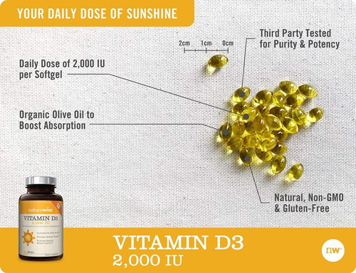 Vitamina D3 orgânica premium 2000iu 360 cápsulas (por exemplo, Dd84, sabor sem sabor)