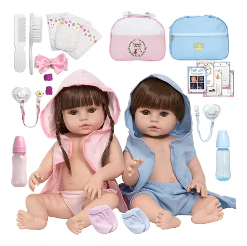 Bebê Reborn Realista Gêmeos Casal Enxoval Completo Bolsa - USA