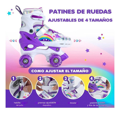 Patines 4 Ruedas Ajustable Arcoiris Para Niñas Morado