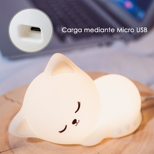 Lampara Velador Infantil Gato Silicona Multi Colores Led