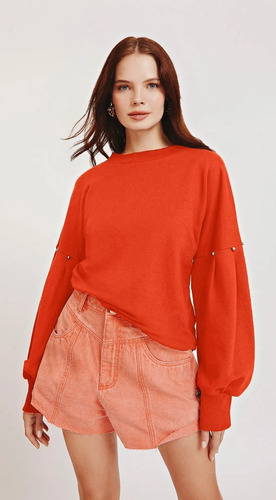 Imagem 5 de 10 de Blusa Moletom Decote Redondo Manga Longa Detalhe Morena Rosa
