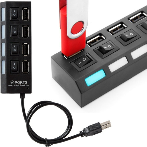 Hub Usb Multiplicador 4 Puertos Usb Con Teclas Y Leds Azules