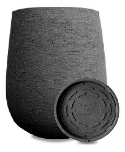 Maceta Gota Mate Misionera 40cm Rotomoldeada Con Plato Rayun Gris Oscuro Mate Con Plato