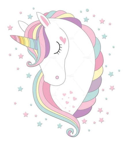 Adesivos Parede Infantil Cabeça Unicornio Estrelas Cilios