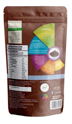 Imagen 2 de 8 de Nibs De Cacao Orgánico Crudo 500 G Xoco Maya