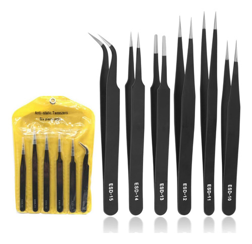 Kit 6 Pinças Agulha Ponta Fina Extensão Cílios Profissional