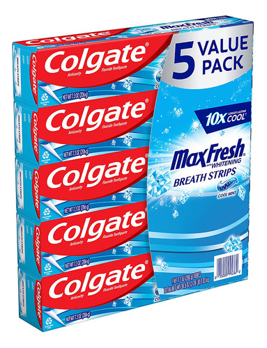 Pasta De Dientes Colgate Max Fresh, Tiras De Aliento Cool Mi
