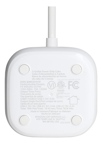 Power Strip Amazon Basics 3 Enchufes 3 Puertos Usb 1 Usb-c
