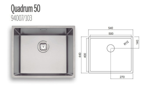Imagem 2 de 6 de Cuba Quadrum 50 Inox Tramontina 50x40cm 94007/103