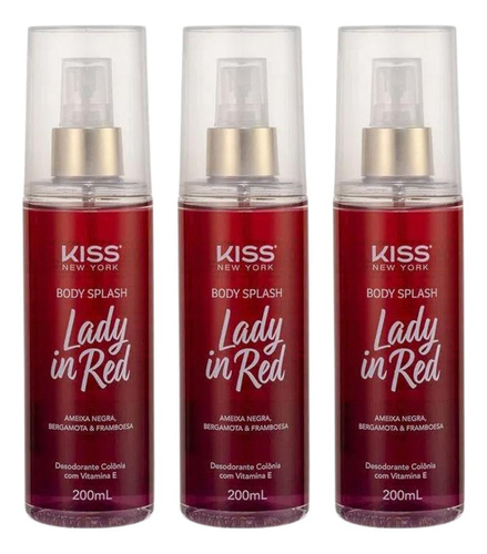  Kit Body Splash Kiss New York Lady In Red Bs01b 200ml C/3