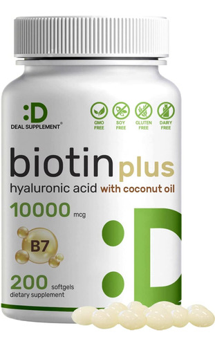 Biotina Aa 10000mcg Más Ácido Hialurónico 25 Mg Con Aceite D