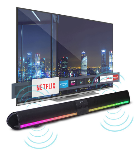 Caixa De Som Soundbar Home Theater Bluetooth 5.0 Barra De Som Potente Para Tv Smart Pc Gamer Jogos Notebook Sala De Cinema Com Controle Remoto Led Rgb Usb P2 Brinde Suporte De Mesa Para Celular Tablet