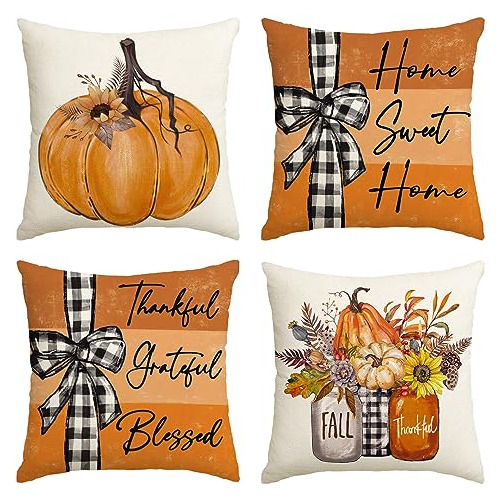 Fundas De Almohada De Otoño Diseño De Calabaza Y Mens...