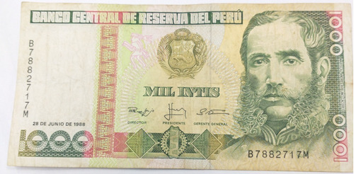 Billete Peru 1000 Intis Fecha 1988