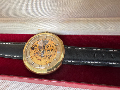 Reloj Vulcain Antiguo Esqueleto Negro Dorado Dorado Esqueleto (Usado)