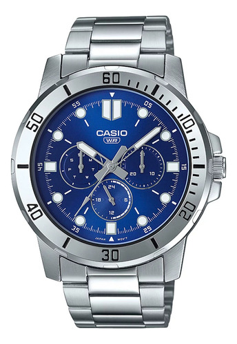 Reloj Casio Mtp-vd300d Acero Hombre Multiaguja Analogo Color de la correa Plateado Color del bisel Plateado Color del fondo Azul