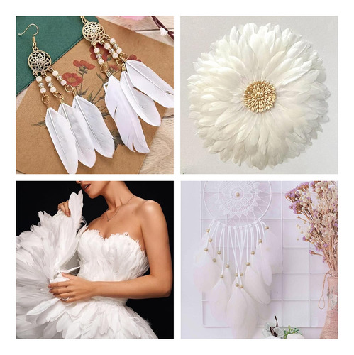 200 Pluma Ganso Alta Calidad Manualidades Eventos Decoración Blanco