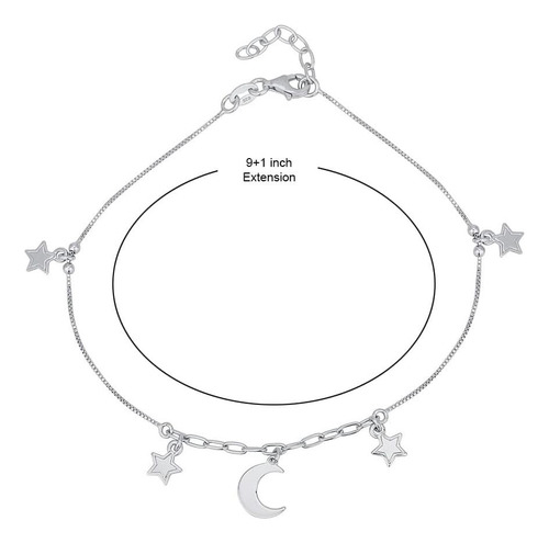 Tobillera Colgante De Luna Y Estrella De Joyería De Plata De
