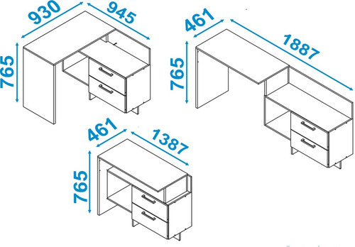 Imagen 6 de 6 de Mueble Escritorio Con Organizador 4 Opciones De Armado Bc 43