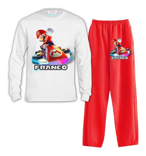 Pijama Largo Mario Kart Personalizado 100% Algodón Niños