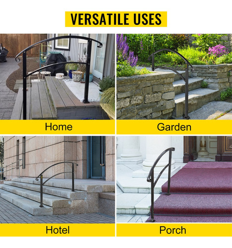 Vevor Barandal Pasamanos De Escalera 3 Pasos Hierro Forjado Color Negro