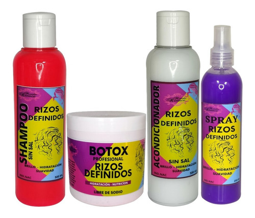 Kit Shampoo Acondicionador Crema Y Spray Rizo Definidos