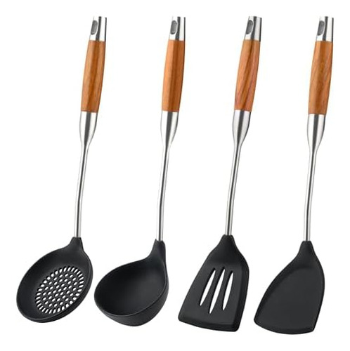 Espátula Wok De Silicona, Espátulas Ranuradas, Cucharón, Jue