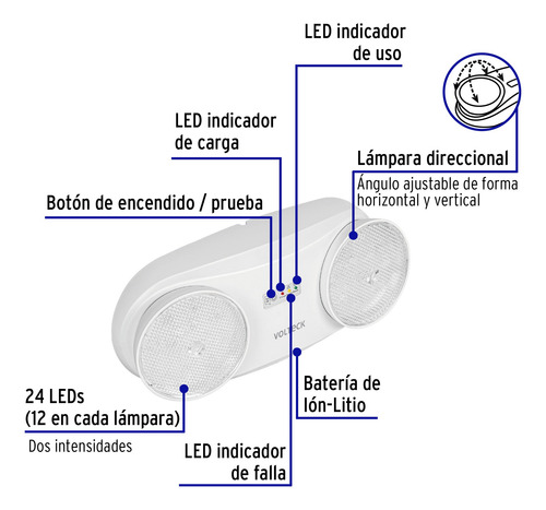 Lámpara De Emergencia 24 Leds Dirigible Recargable 46992 Blanco