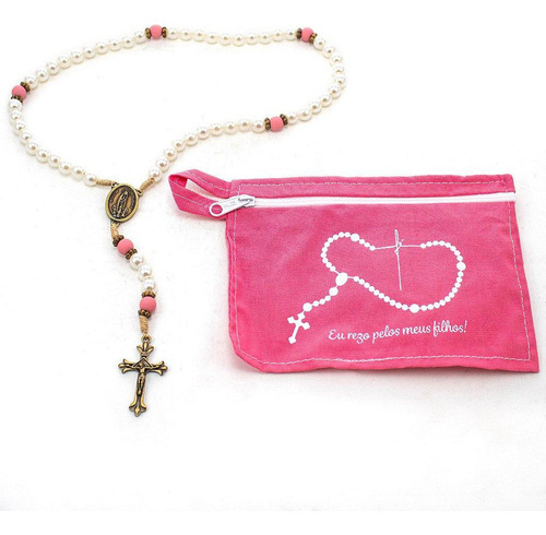 Terço Nossa Senhora De Fatima Perolas Plástico 8mm Rosa