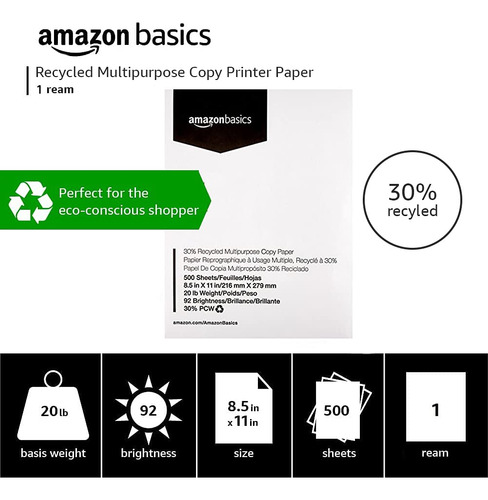 Papel De Impresora Amazon Basics 30% Reciclado, 8,5 X 11 Cm,