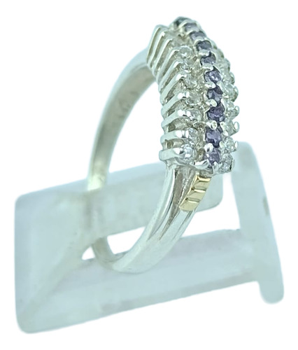 Anillo De Plata 925 3 Filas Zirconias Plateado Todas Las Medidas