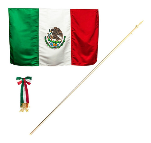 Juego Escolta Kinder Bandera Mexico 2 Telas 2 Vist Asta Moño