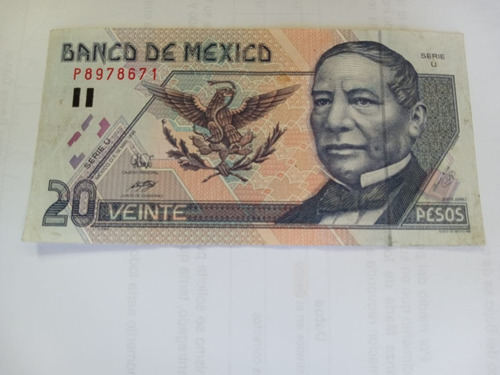 Billete De Benito Juárez De 20 Pesos Del 10 De Mayo De 1996 