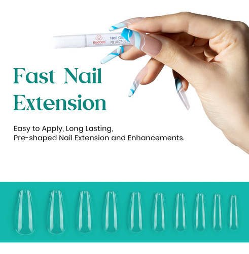 Uñas De Acrilico 500 Pz Transparentes Coffin Pegamento Atau A-coffin Nails Liso