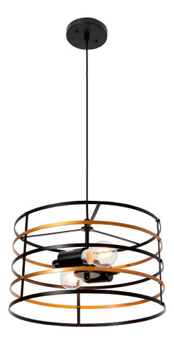 Lámpara Colgante Negro Y Oro Rosa E27 40w 2 Luces