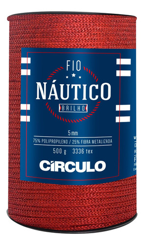 Cordão Fio Náutico Circulo 5mm Crochê Macramê Brilho 500gr Cor Vermelho-3734